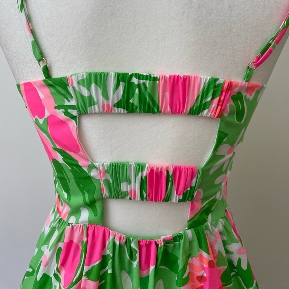 Lilly Pulitzer Pink and Green Floral Mini Dress Cotton Tropical Summery Size 2 - Picture 7 of 11
